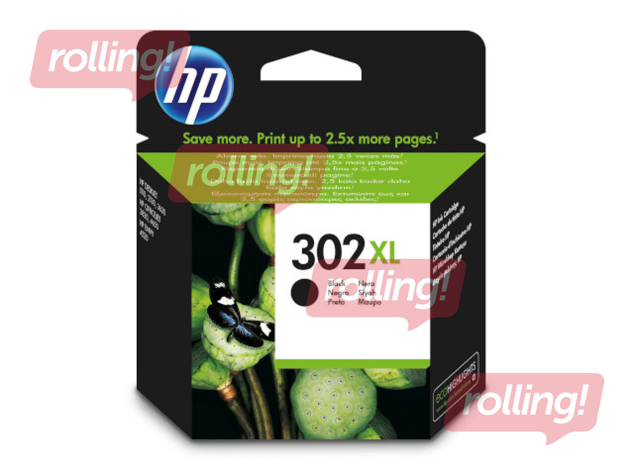 Tintes kasete HP 302XL, melna (480 lpp)