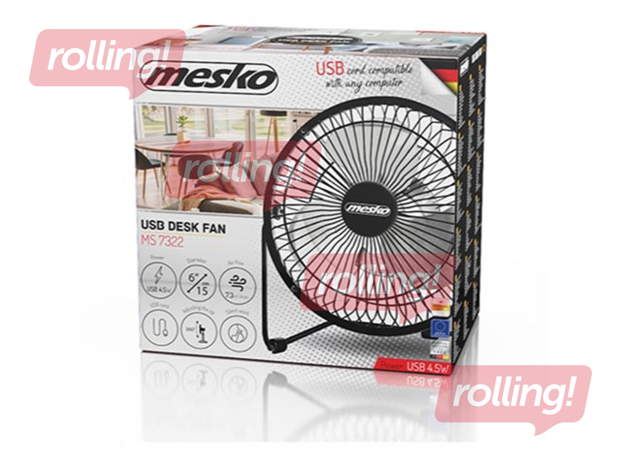 Lauaventilaator Mesko MS 7322, 15 cm, must, USB