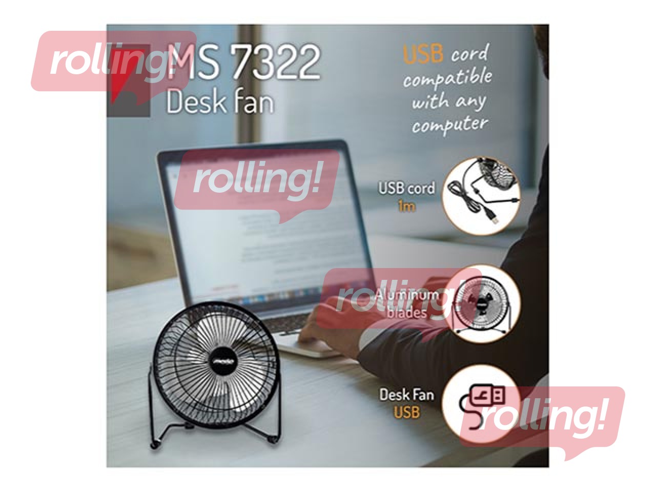 Ventilators galda Mesko MS 7322, 15cm, melns, USB