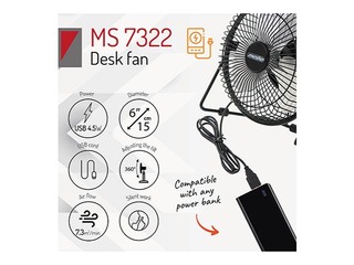 Ventilators galda Mesko MS 7322, 15cm, melns, USB
