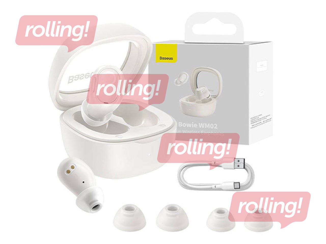 Baseus Bowie WM02 TWS juhtmeta kõrvaklapid, Bluetooth 5.0 (valge)