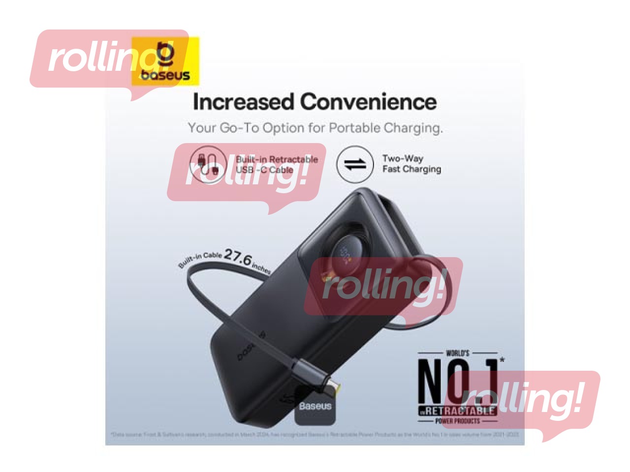 Mobiililaadija Baseus Free2Pull, 20000mAh, 65W, kaabliga, must