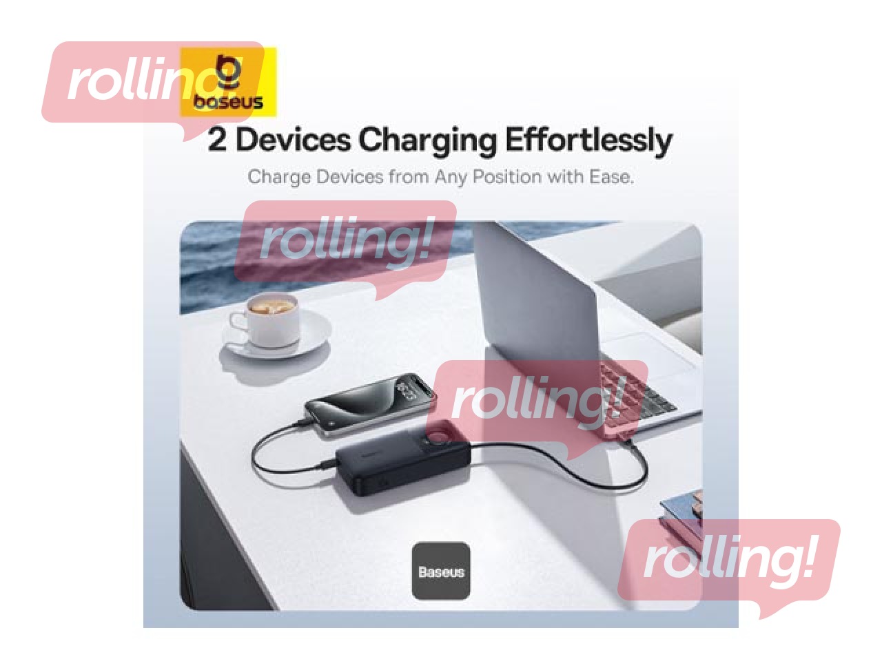 Mobilais lādētājs Baseus Free2Pull, 20000mAh, 65W, ar vadu, melns