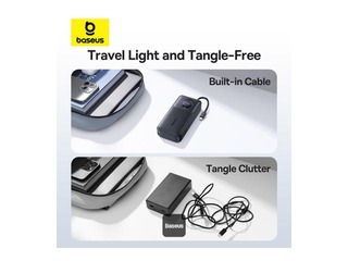 Mobilais lādētājs Baseus Free2Pull, 20000mAh, 65W, ar vadu, melns