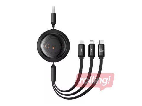 Ühenduskaabel Baseus, Free2Draw USB – Type C/Lightning/Micro USB 100W, 1.1m, must