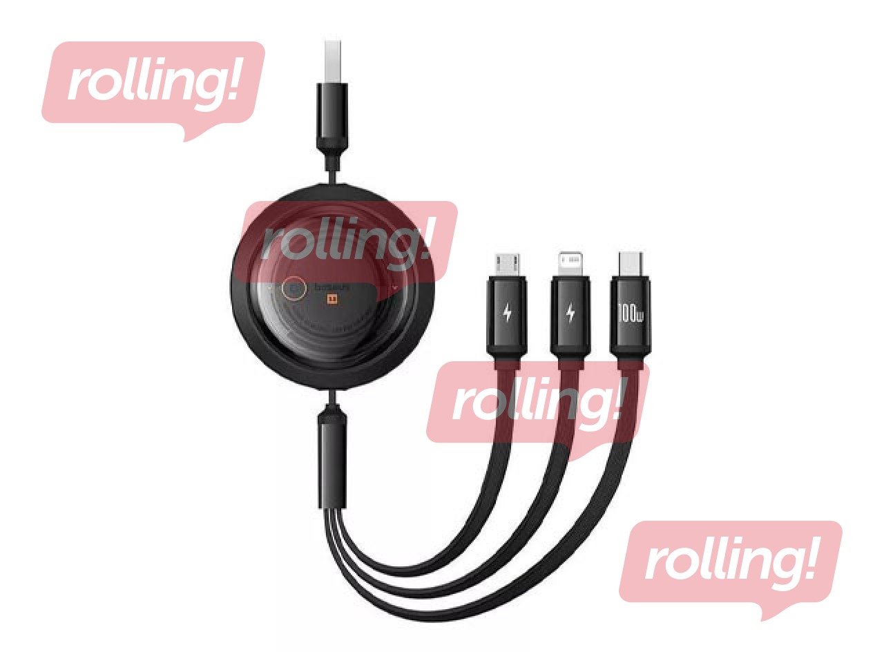 Ühenduskaabel Baseus, Free2Draw USB – Type C/Lightning/Micro USB 100W, 1.1m, must