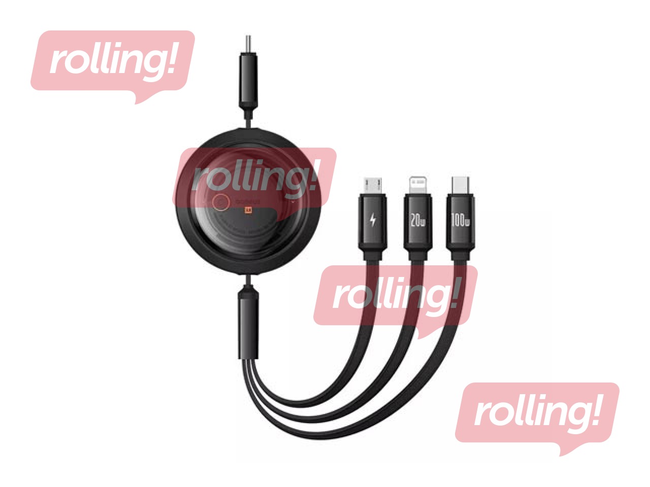 Connector cable Baseus, Free2Draw Type C – Type C/Lightning/Micro USB 100W, 1.1 m, black