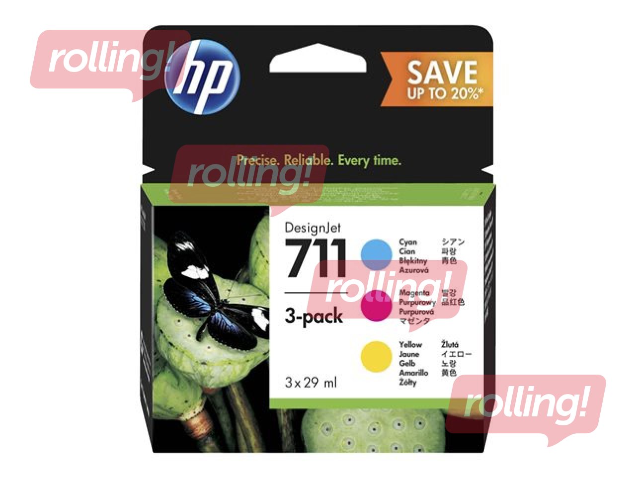 Tintes kasešu komplekts HP Nr. 711, 29ml, Cyan/Magenta/Yellow