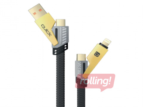 Ühenduskaabel Quick QB-100 punutud 4in1 mitmeotstarbeline laadimis- ja andmesidekaabel 1,2 m