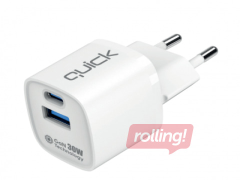 Lādētājs Quick QG-322 GaN Charger USB-C / USB Tīkla Lādētājs 30W