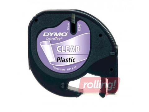 DYMO LetraTag PlastikLint 12mm x 4m / must läbipaistval