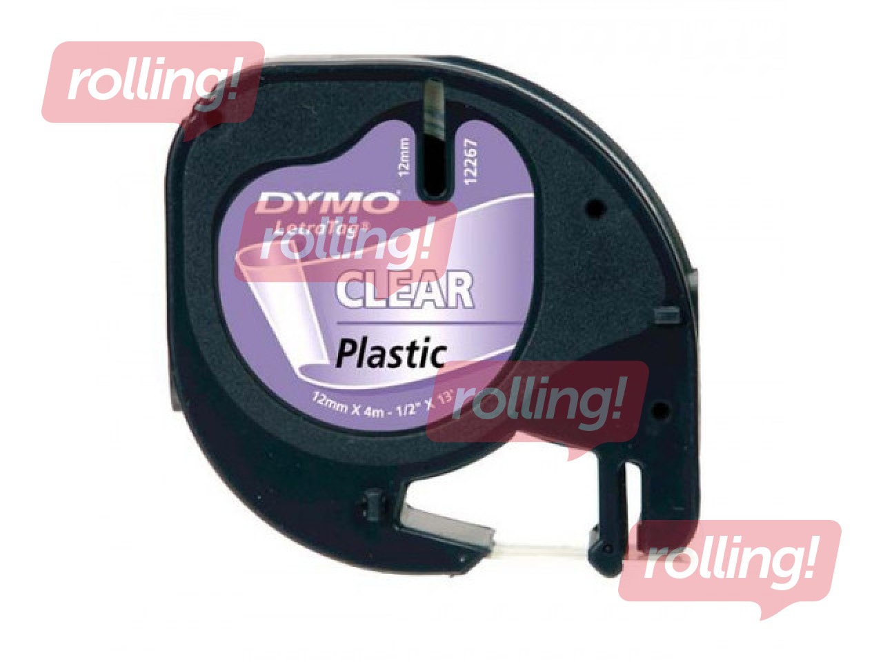DYMO LetraTag PlastikLint 12mm x 4m / must läbipaistval