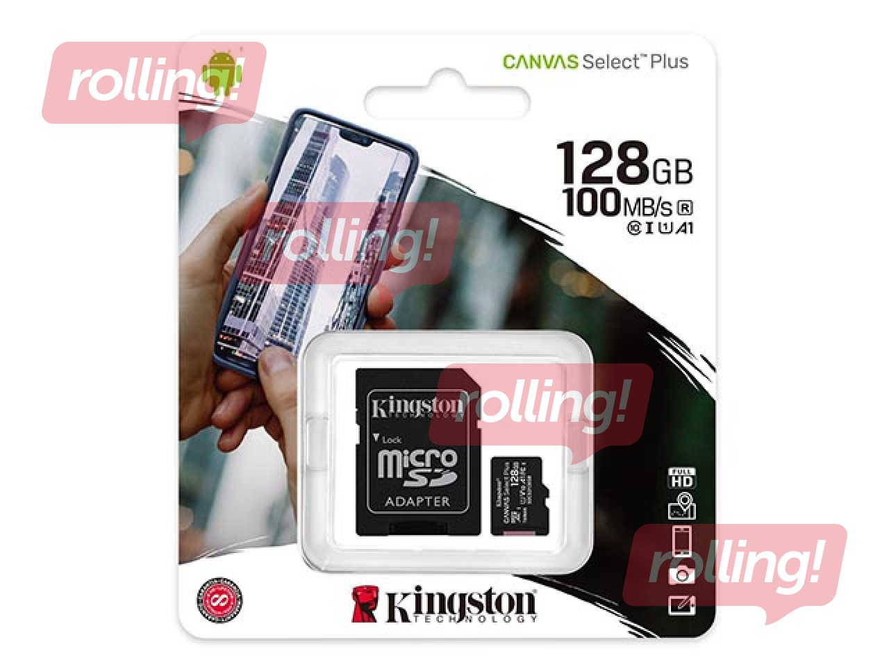 Kingston Canvas Select Plus 128GB MicroSDXC + SD Adapter, UHS-1/Class 10