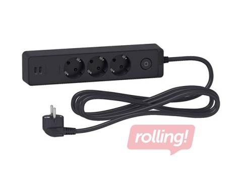 Extension cord Schneider Electric 3 sockets, 3m, 2xUSB, black