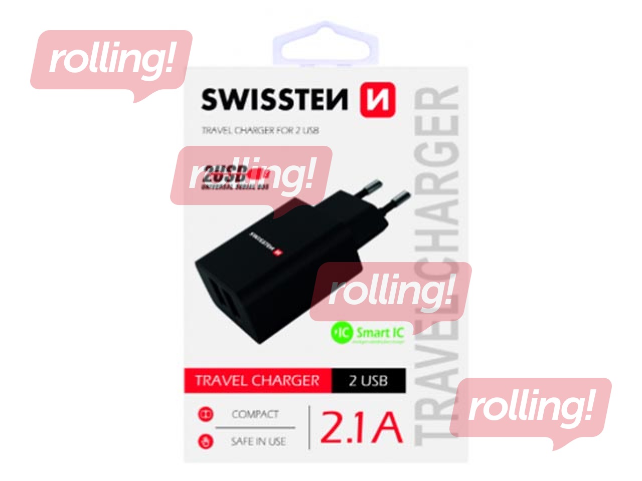 Lādētājs Swissten Premium USB + USB, 2.1А , 10.5W, melns