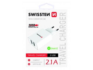 Зарядное устройство Swissten Premium USB + USB, 2.1A, 10.5W, белый