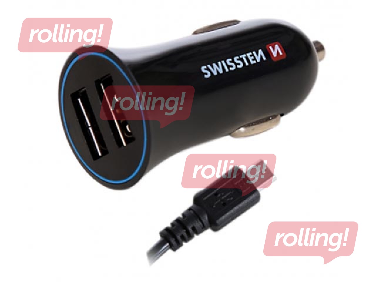 Auto laadija Swissten Premium USB + USB, traadiga, 1.5m, Black