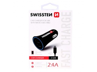 Auto laadija Swissten Premium USB + USB, traadiga, 1.5m, Black