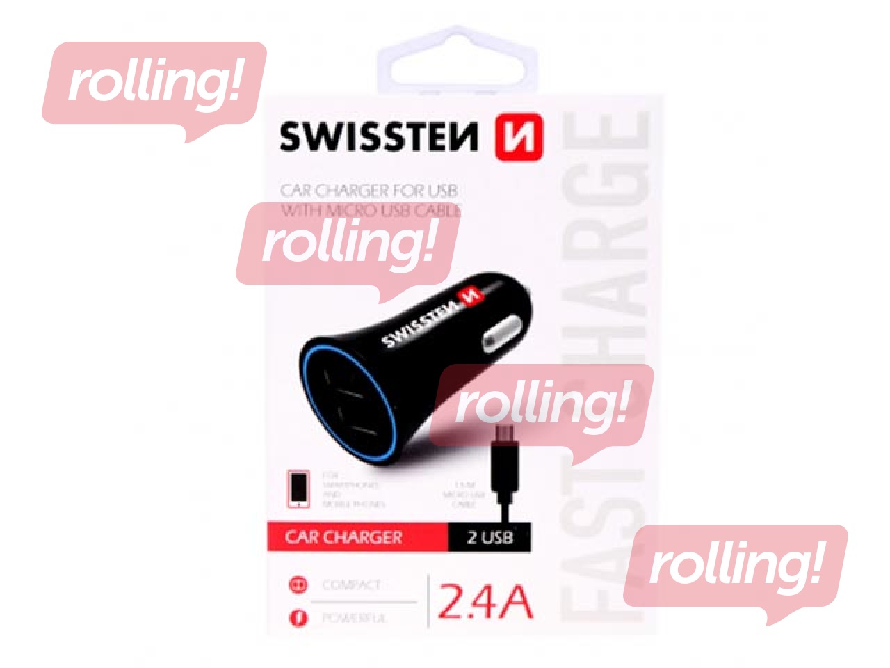 Auto laadija Swissten Premium USB + USB, traadiga, 1.5m, Black