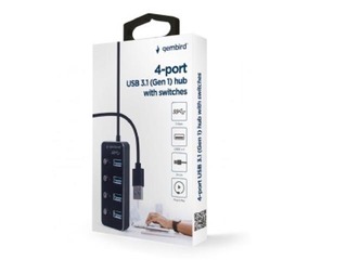 Gembird USB 3.1 (Gen 1) toitega 4-pordiline jaotur koos lülititega, must