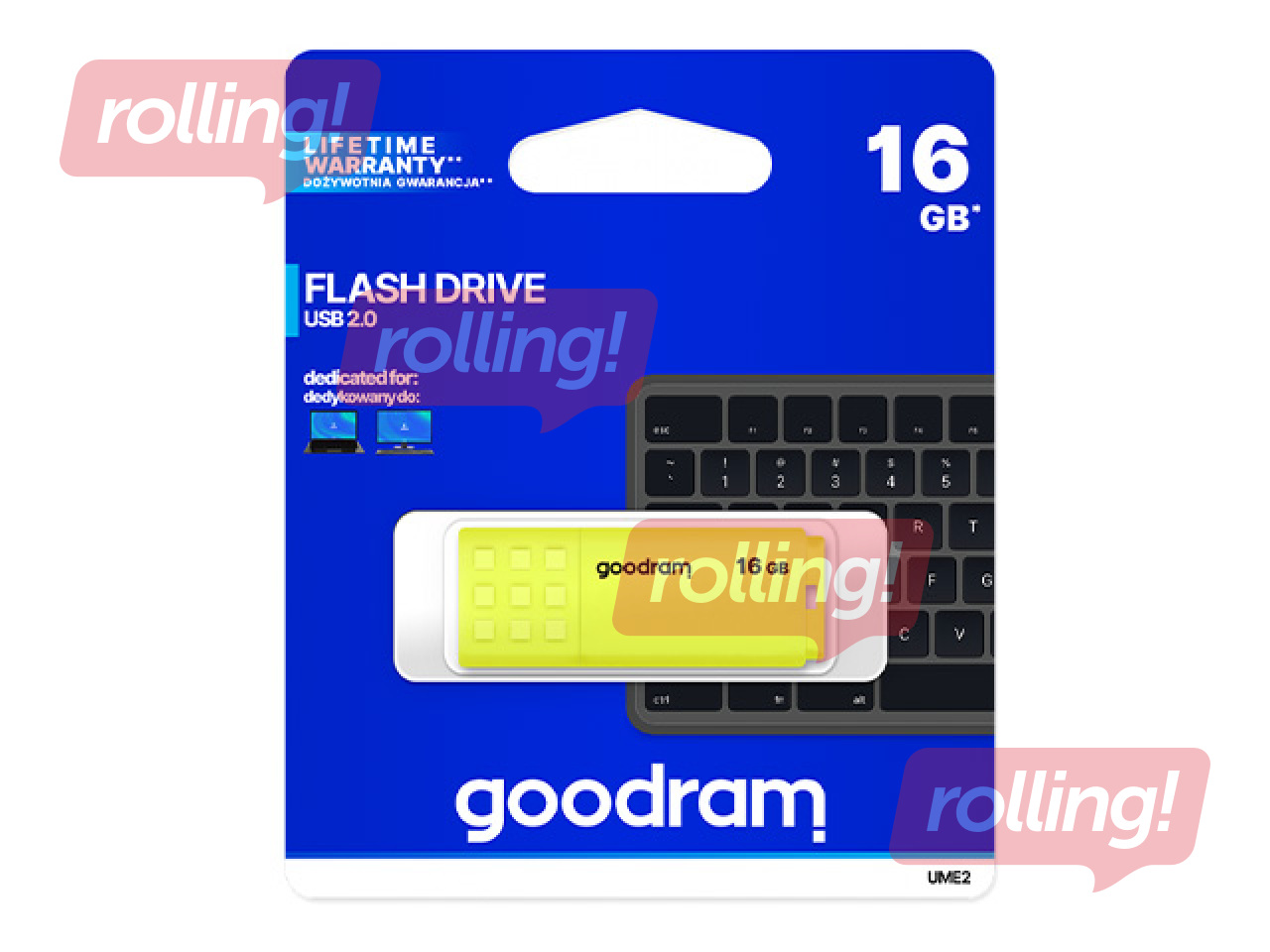 USB mälupulk Goodram UME2, USB 2.0, 16GB, kollane
